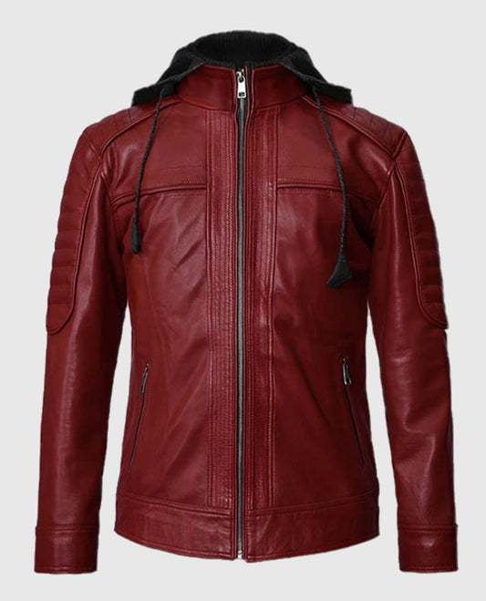 Men's Rodeo Red Hooded Leather Jacket – Custom Fit - front view