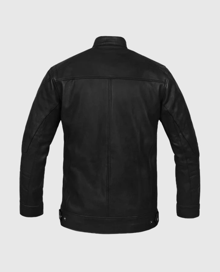 Men's Black Slimfit Cafe Racer Leather Jacket – Premium Outerwear - back view