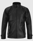 Men's Standup Collar Black Leather Jacket – Premium Outerwear - front view