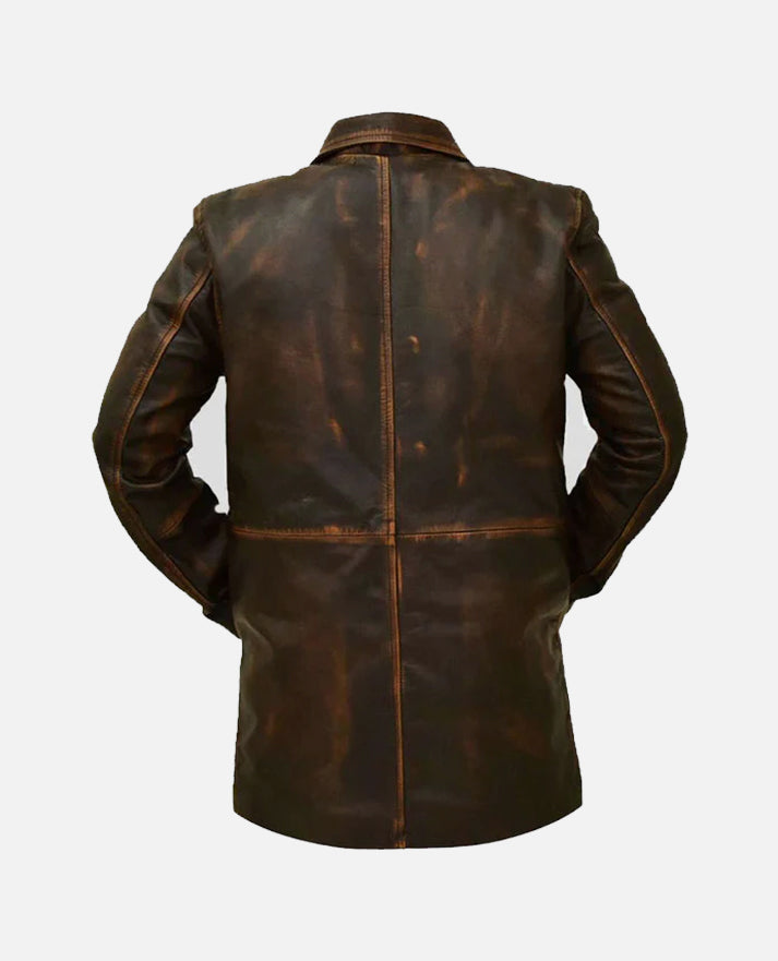 Men's Supernatural Brown Leather Trench Coat – Custom Fit - back view