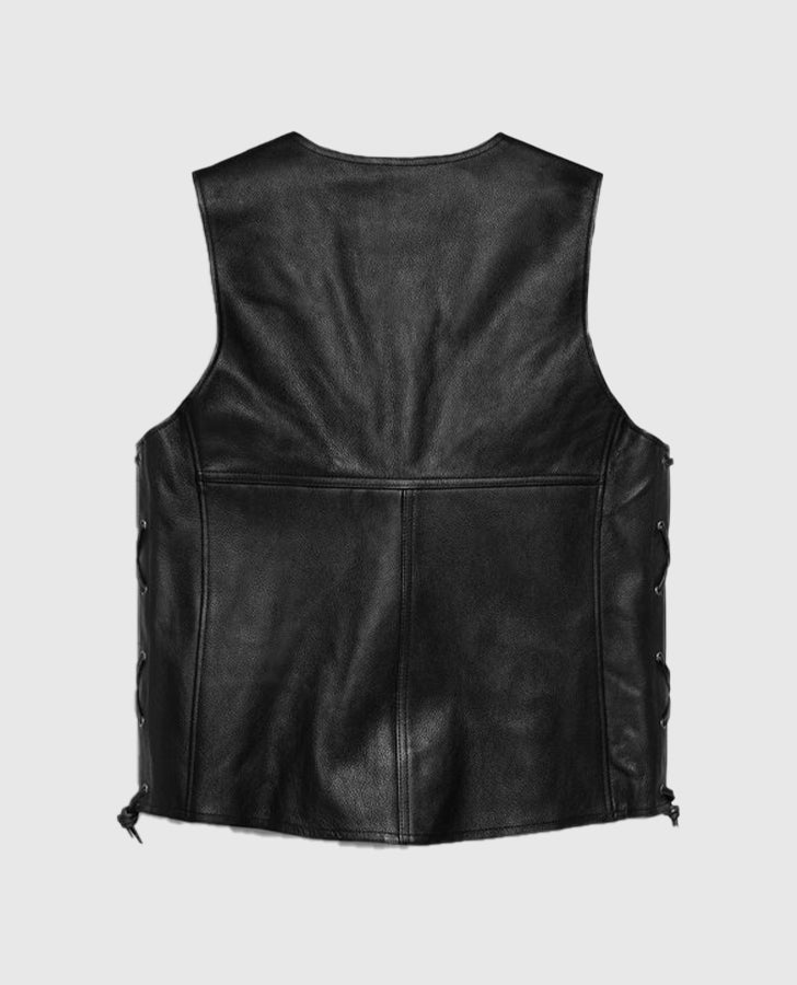 Men's Harley Davidson Tradition II Black Leather Vest - back view