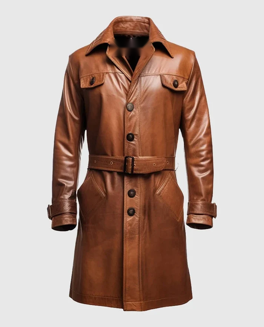 Men's Vintage Brown Long Leather Coat – Premium Outerwear