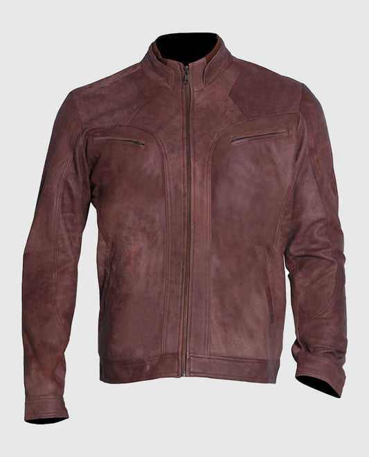 Men's Vintage Cafe Racer Brown Suede Leather Jacket - front view