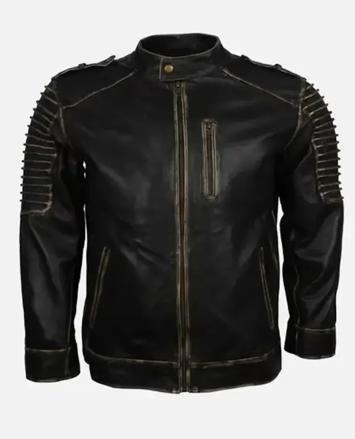 Men's Handmade Vintage Black Leather Jacket Halloween - back view