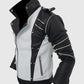 Michael Jackson White & Black Leather Jacket for Men - collar and zip close-up