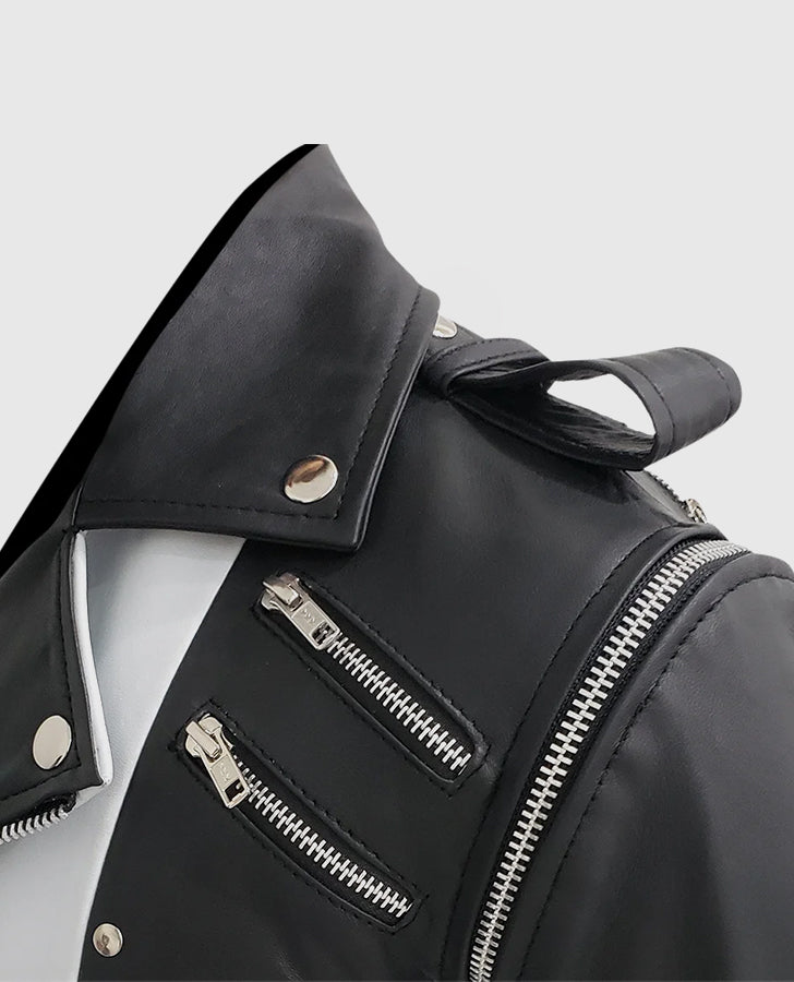 Michael Jackson White & Black Leather Jacket for Men - model wearing the jacket