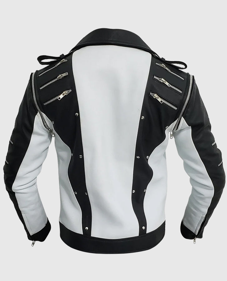 Michael Jackson White & Black Leather Jacket for Men - side angle view