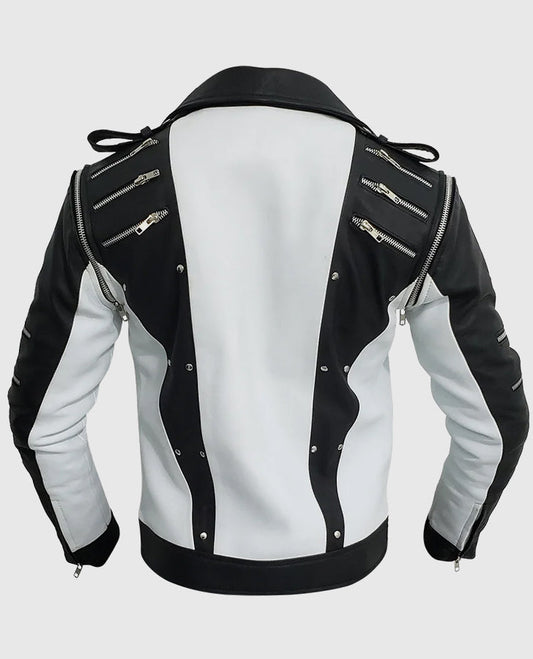 Michael Jackson White & Black Leather Jacket for Men - side angle view