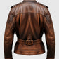 Men's Military Style Vintage Distressed Brown Leather Jacket - back view