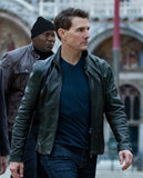 Tom Cruise Mission Impossible 7 Black Leather Jacket for Men - front view