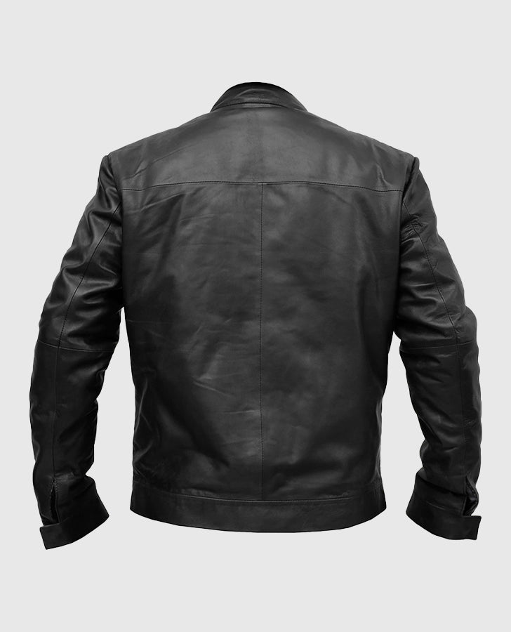 Mission Impossible Fallout Tom Cruise Black Biker Leather Jacket - back view
