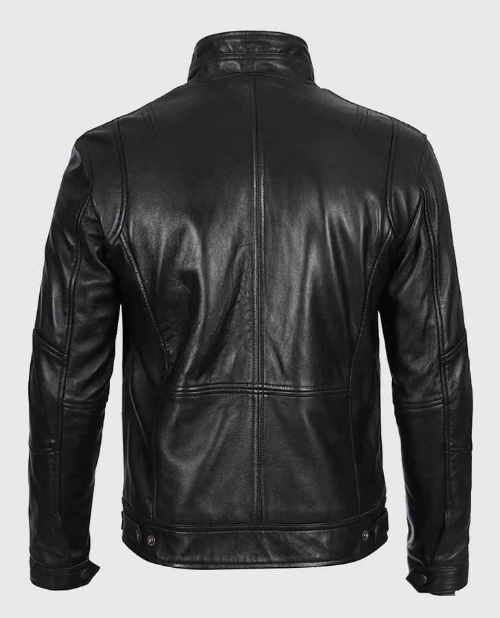 Moffit Men's Cafe Racer Real Black Leather Jacket – Custom Fit - back view