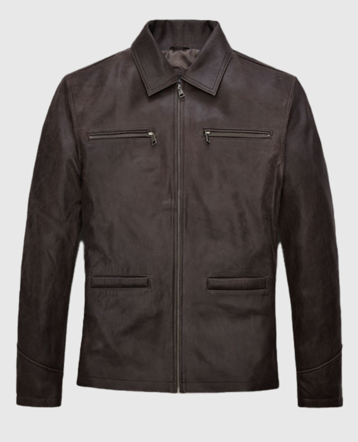Sam Worthington Kidnapping Mr Heineken Brown Leather Jacket for Men - back view