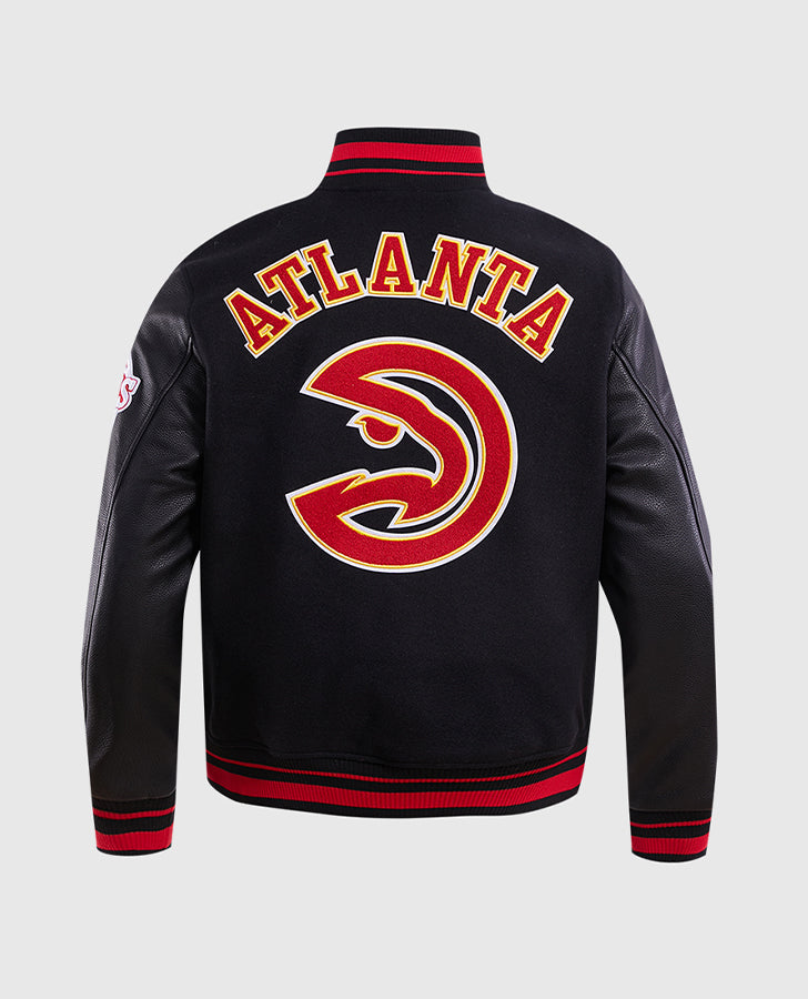 NBA Atlanta Hawks Men's Rib Black Wool Varsity Jacket - back view
