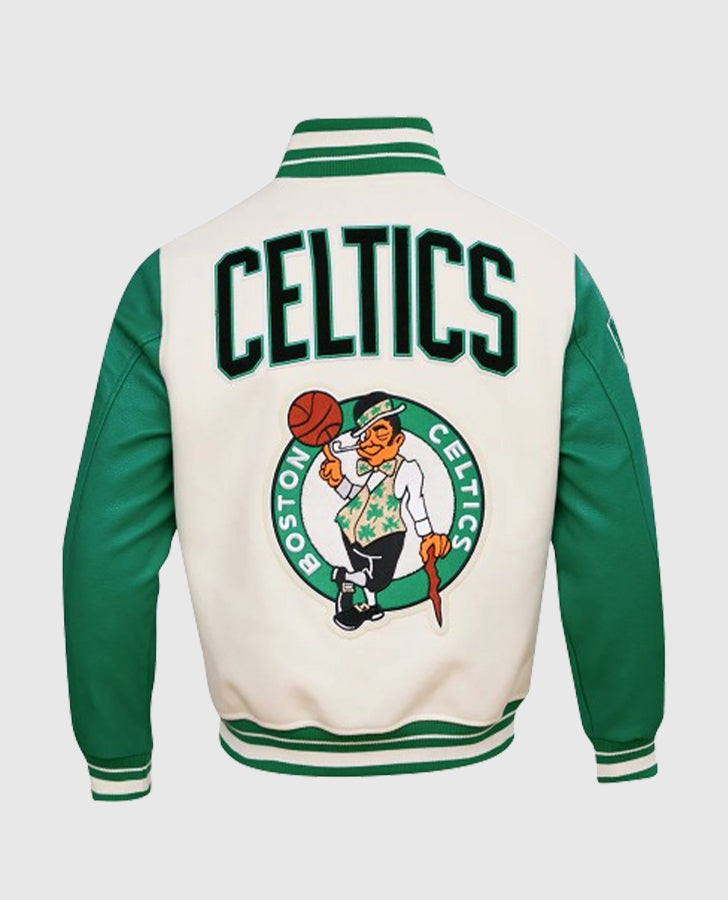 NBA Boston Celtics Men's Rib Green Wool Varsity Jacket - back view