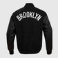 NBA Brooklyn Nets Men's Black Varsity Leather Jacket - back view