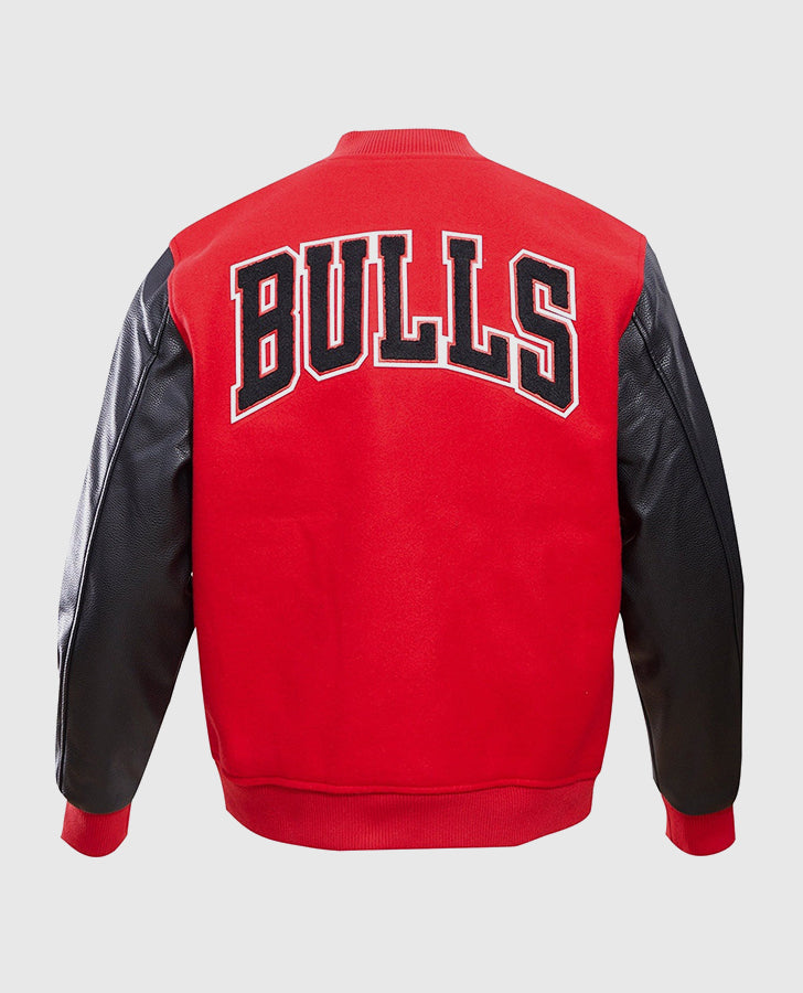NBA Chicago Bulls Men's Red Varsity Leather Jacket - back view