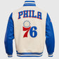 NBA Philadelphia 76ers Men's Rib Blue & White Wool Varsity Jacket - back view