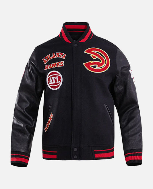 NBA Atlanta Hawks Men's Rib Black Wool Varsity Jacket - front view