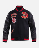 NBA Atlanta Hawks Men's Rib Black Wool Varsity Jacket - front view
