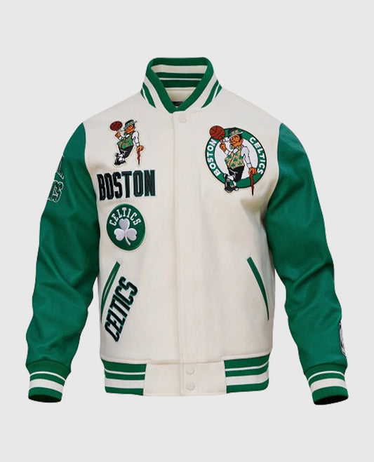 NBA Boston Celtics Men's Rib Green Wool Varsity Jacket - front view