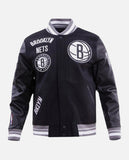 NBA Brooklyn Nets Men's Rib Wool Black Varsity Jacket - front view