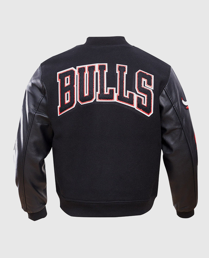 NBA Chicago Bulls Men's Black Varsity Leather Jacket - back view