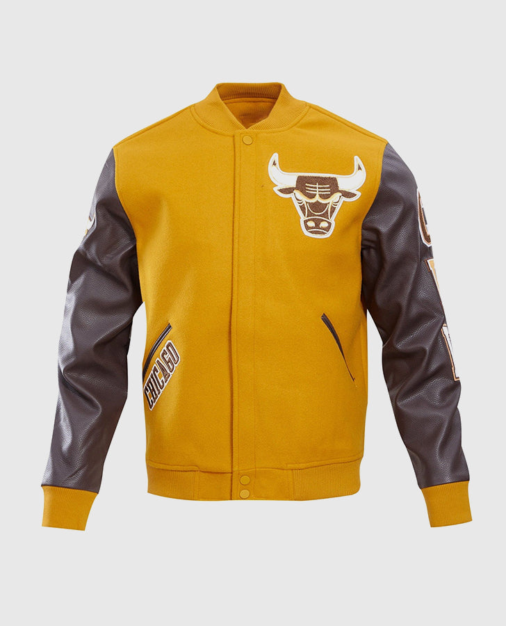 NBA Chicago Bulls Classic Wool Men's Yellow Varsity Jacket - front view