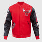 NBA Chicago Bulls Men's Red Varsity Leather Jacket - front view