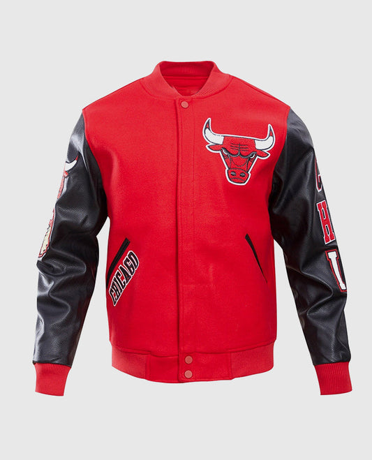 NBA Chicago Bulls Men's Red Varsity Leather Jacket - front view