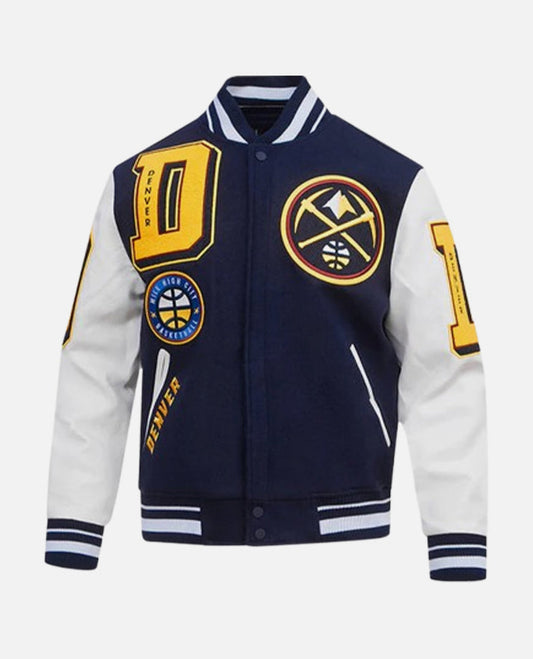 NBA Denver Nuggets Men's Rib Blue & White Wool Varsity Jacket - front view