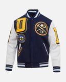 NBA Denver Nuggets Men's Rib Blue & White Wool Varsity Jacket - front view