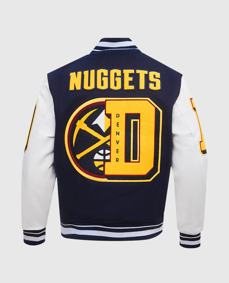 NBA Denver Nuggets Men's Rib Blue & White Wool Varsity Jacket - back view