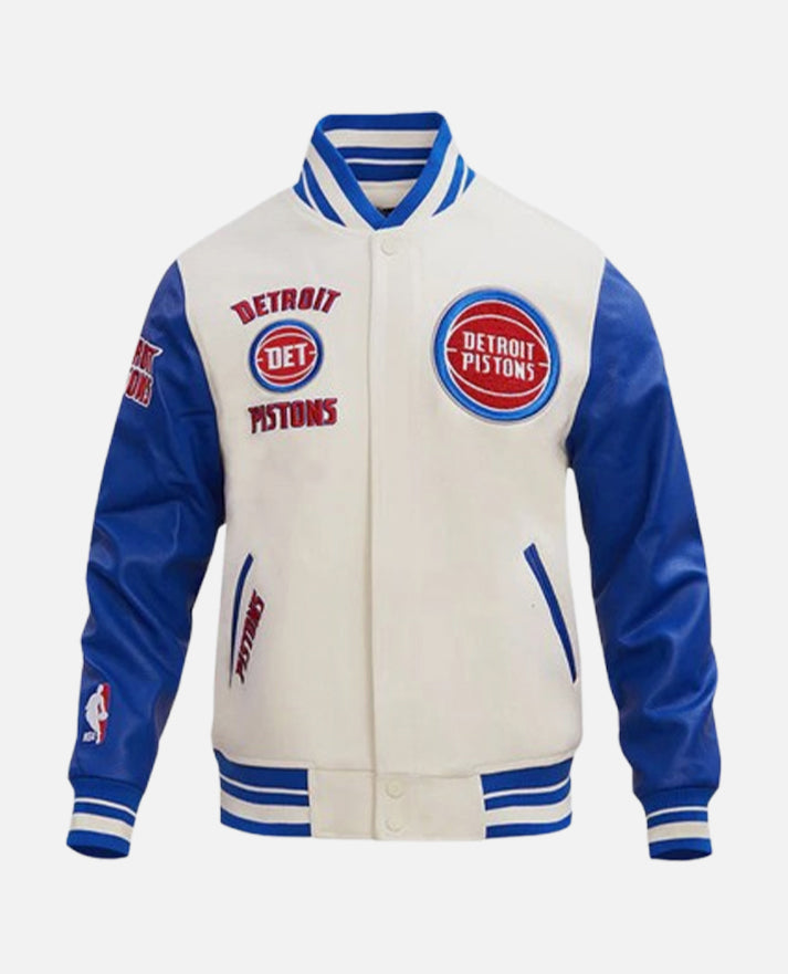 NBA Detroit Pistons Men's Blue Varsity Leather Jacket - front view