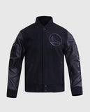 NBA Golden State Warriors Men's Black Varsity Leather Jacket - front view