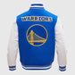 NBA Golden State Warriors Men's Blue & White Varsity Leather Jacket - back view