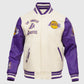 NBA Los Angeles Lakers Men's White Varsity Leather Jacket - front view