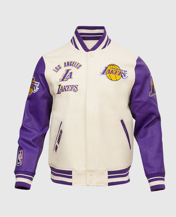 NBA Los Angeles Lakers Men's White Varsity Leather Jacket - front view