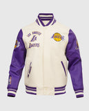 NBA Los Angeles Lakers Men's White Varsity Leather Jacket - front view