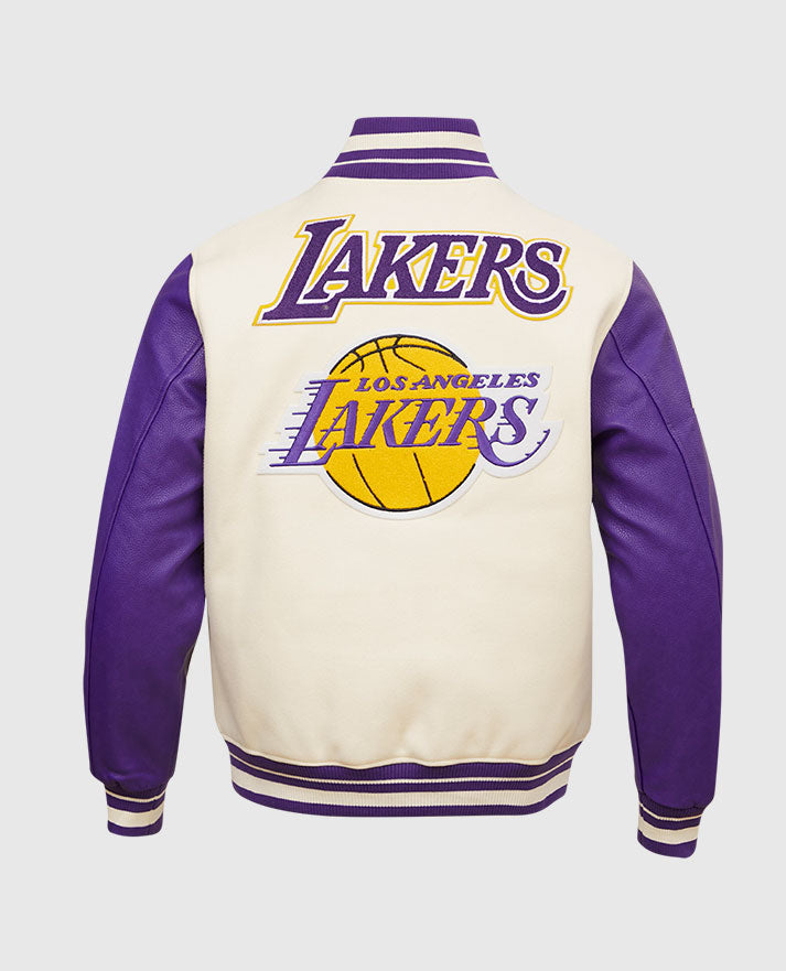 NBA Los Angeles Lakers Men's White Varsity Leather Jacket - back view