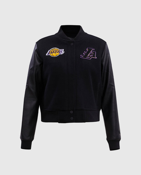 NBA Los Angeles Lakers Women's Black Varsity Leather Jacket - front view