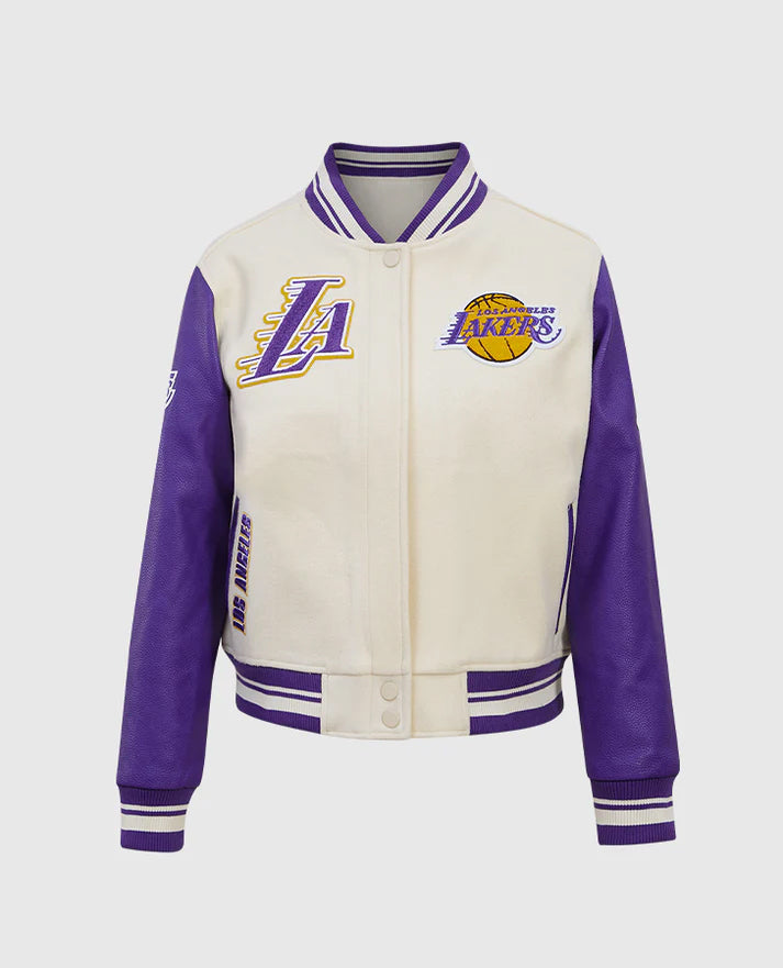 NBA Los Angeles Lakers Women's Purple-white Varsity Leather Jacket - front view
