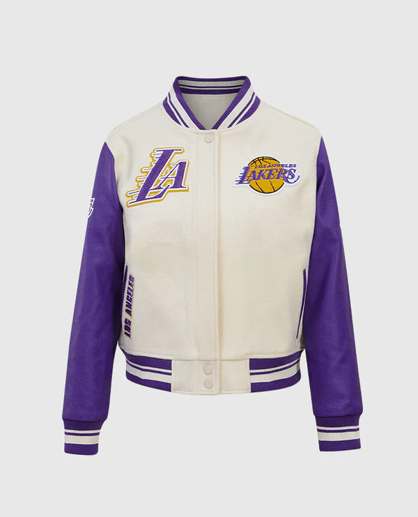 NBA Los Angeles Lakers Women's Purple-white Varsity Leather Jacket - front view