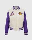 NBA Los Angeles Lakers Women's Purple-white Varsity Leather Jacket - front view