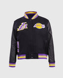 NBA Los Angeles Lakers Women's Black Varsity Leather Jacket - front view