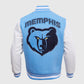 NBA Memphis Grizzlies Men's Rib Blue & White Wool Varsity Jacket - back view