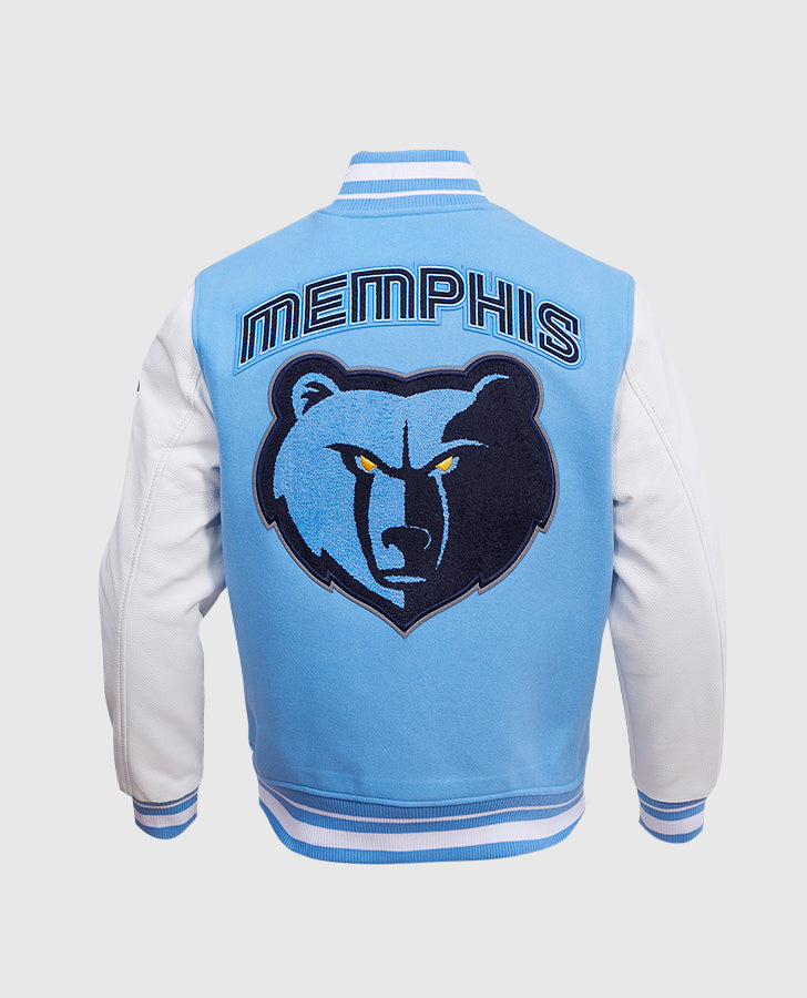 NBA Memphis Grizzlies Men's Rib Blue & White Wool Varsity Jacket - back view