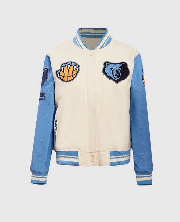 NBA Memphis Grizzlies Women's Rib Blue & White Wool Varsity Jacket - front view