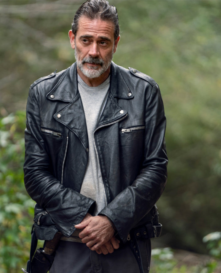 Negan Walking Dead Black Biker Leather Jacket for Men - front view