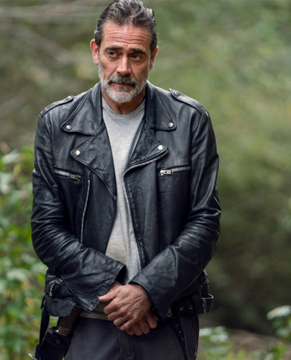 Negan Walking Dead Black Biker Leather Jacket for Men - front view